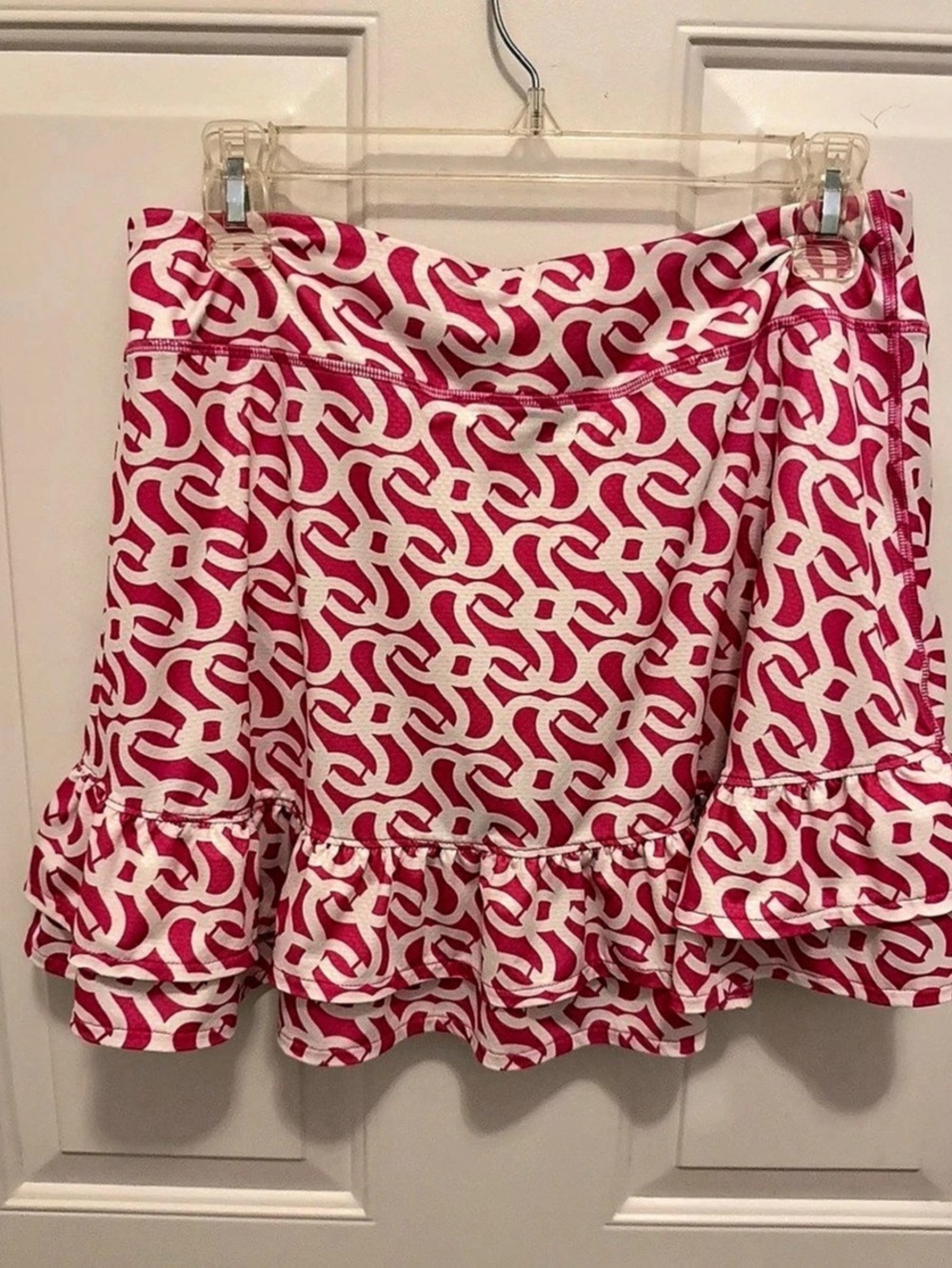 Abstract Ruffle Mini Skirt in Pink & White Size Large